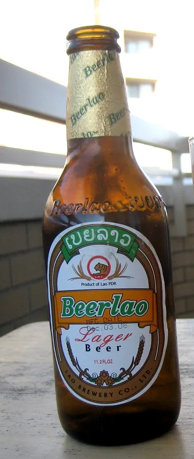 A standing bottle of Beerlao lager