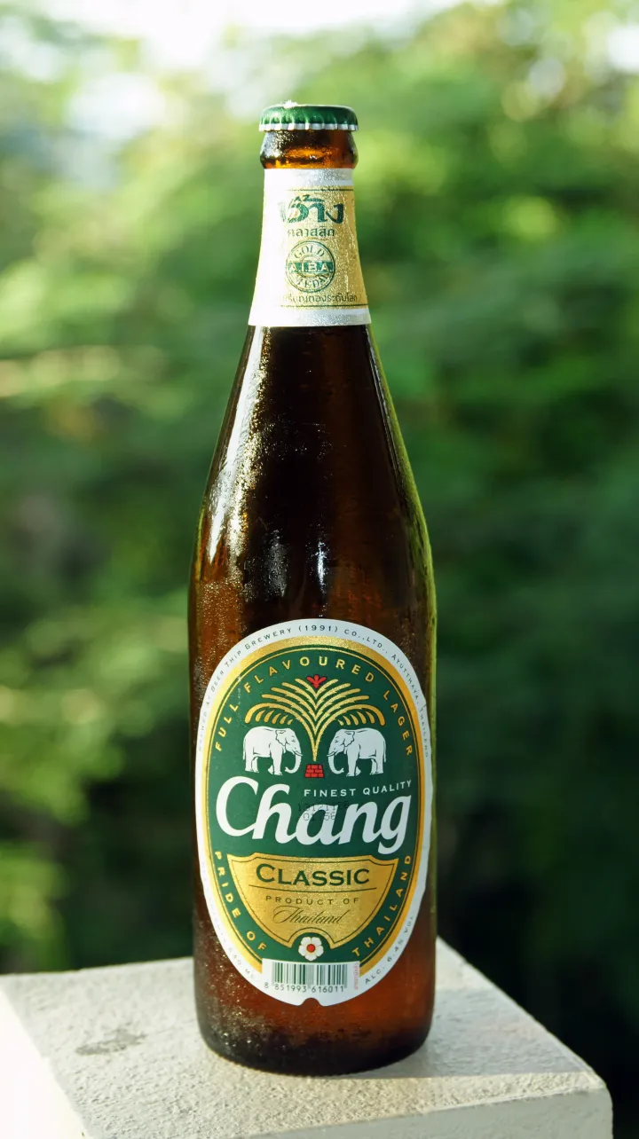 A standing bottle of Chang Classic