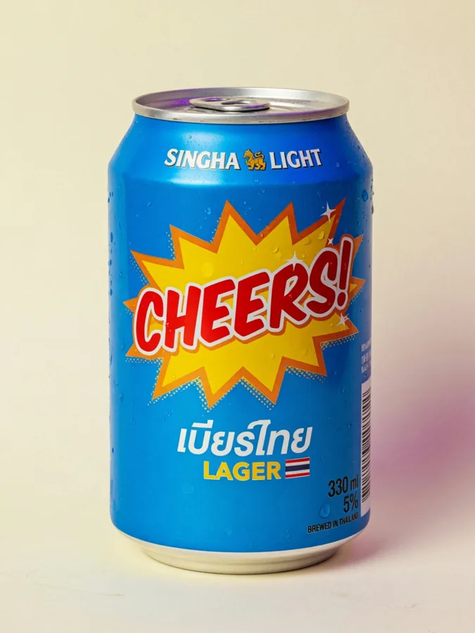 A standing Cheers lager can
